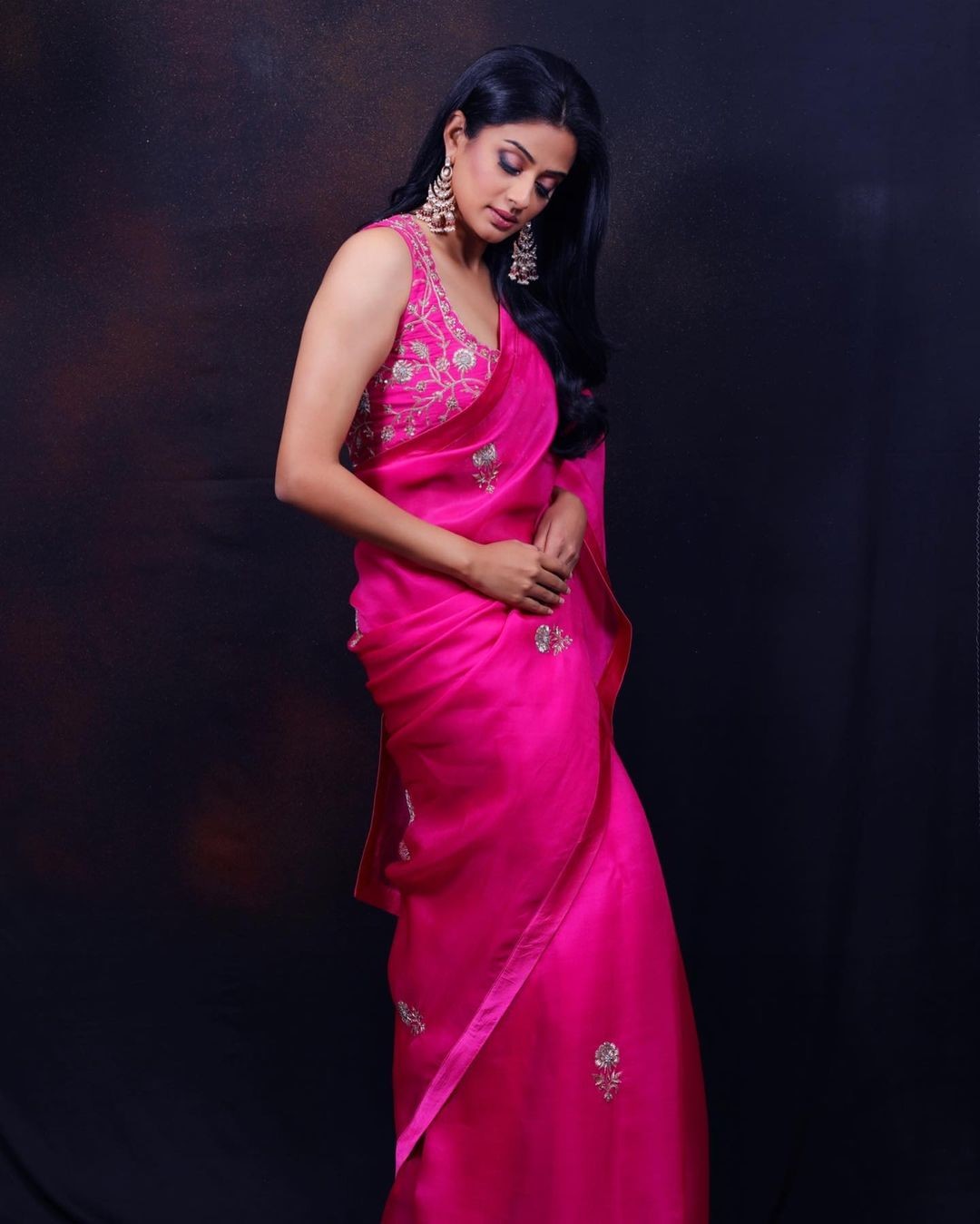 Stunning Priyamani in pink saree.