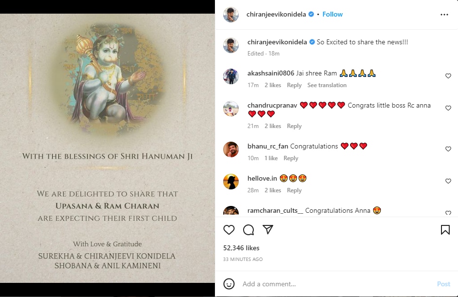 Screenshot of Chiranjeevi's post