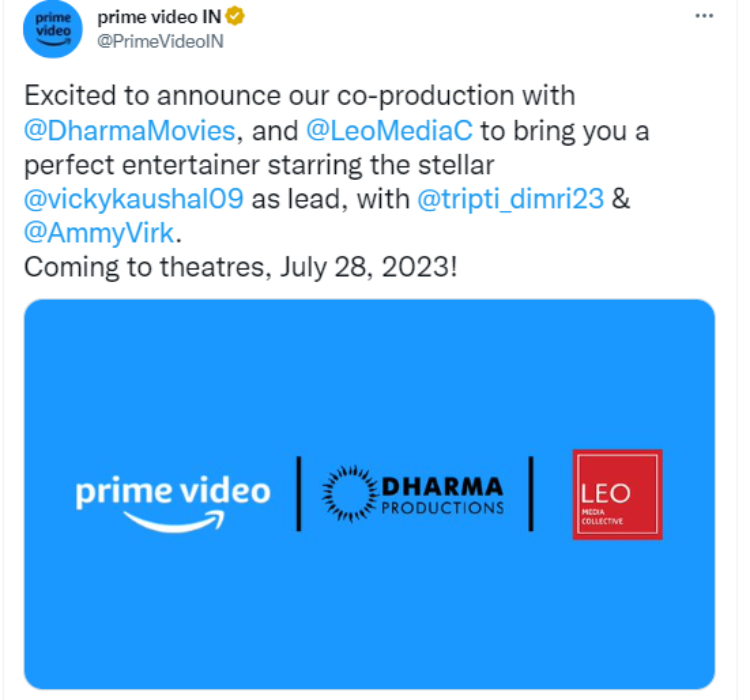 Screenshot of Prime Video's tweet