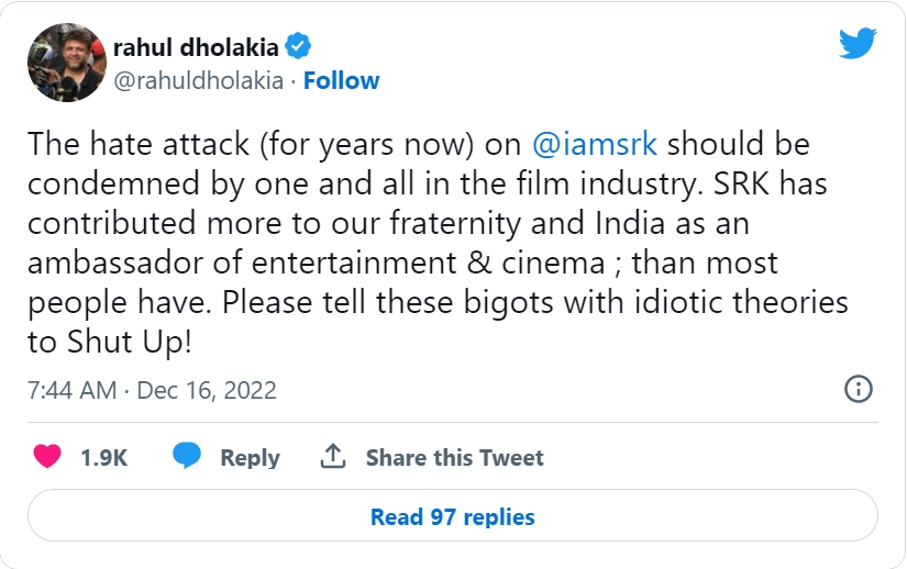 Screenshot of Rahul Dholakia's tweet
