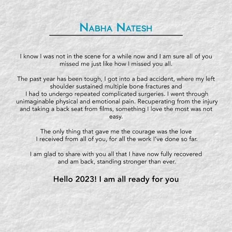 Nabha Natesh's note