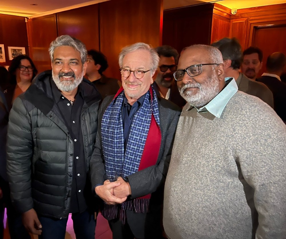SS Rajamouli with Stevan Spielberg and MM Keeravani