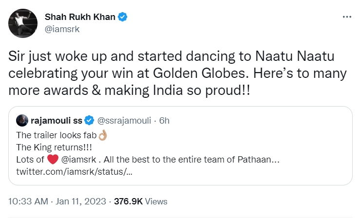 Screenshot of SRK's tweet