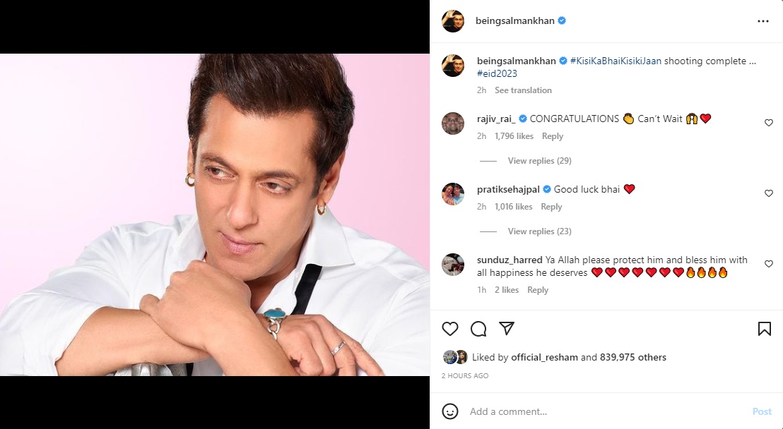 Screenshot of Salman Khan's post